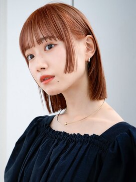 レノラ 本町(LENORA) ◯前髪パーマぱっつん前髪暖色カラーレッドブラウン顎ラインボブ