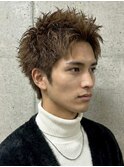 メンズスパイキーショートパーマブラウンアクティブショート