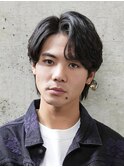 大人センターパート フェザーパーマ ビジネス メンズ 黒髪 高松