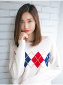 センターパート ナチュラルブラウン ナチュラルストレート☆