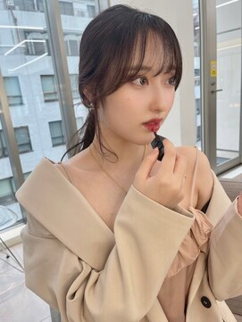 ノク(nok) 暗髪リアル韓国_カーキグレージュフェザーバング