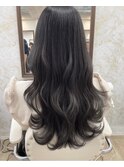 グレーベージュ×韓国風顔周りロングレイヤーカット