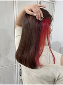 インナーカラーレッドカラー赤ロングヘア推し活推しカラー