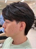 メンズセンターパートウルフセンターパートニュアンスパーマ襟足