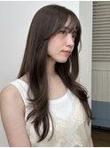 ロングレイヤー/小顔カット/透明感カラー/ベージュカラー