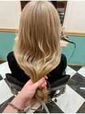 ダブルカラーブロンドベージュカラー前髪カットトリートメント