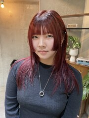 赤髪/姫カット/韓国レイヤー/ワンホンヘア