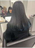 10代20代大人かわいい裾カラーブルー艶感ブルーブラック