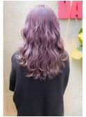 ピンクアッシュカラーロングデザインカラー無造作カール