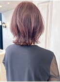福山市美容室Caaryピンクカラー冬カラーミディアムレイヤーボブ