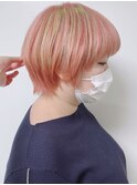 【morio原宿】マッシュショート　個性的ピンクカラー　ブリーチ