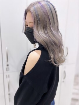 アース コアフュールボーテ 長野駅前店(EARTH coiffure beaute) グレーパープルブルーmixカラーシルバーカラーケアブリーチ