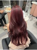 レイヤーカット大阪ボルドーカラー赤髪ブリーチなし髪質改善