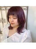 ミディアム韓国風くびれヘアブリーチカシスパープル