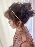 結婚式　パーティーヘアセット　カジュアルお団子