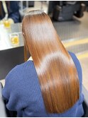 美髪縮毛矯正×髪質改善トリートメント×アプリコットブラウン