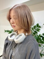 ミルクティーベージュピンクベージュカラー顔周りレイヤー韓国