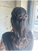 ボリュームハーフアップ 結婚式 お呼ばれヘア 二次会ドレス
