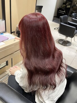 チェリーレッド　レッドカラー　ブリーチなしダブルカラー