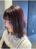 くびれミディアム/顔周りカット/ワインレッド/表参道美容室