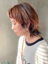 テトヘアー(teto hair) ウルフカット、オレンジベージュ、ローライト、ハイライト