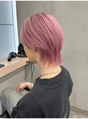 【GEEKS渋谷】シースルーマッシュウルフ/ピンク/ハイトーン/韓国