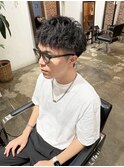 メンズウェーブヘアメンズアッシュカラースパイラルパーマ