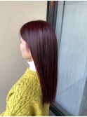 ブリーチなし　艶感　レッド　ストレートスタイル