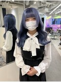 ハイトーン　デザインカラー　ぱっつん前髪　姫カット