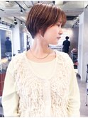 ミニウルフチェリーブラウンブリーチなしショートボブ前髪/柏柏