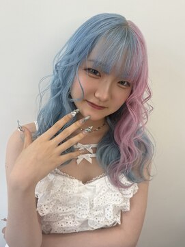 ダズリングディア(Dazzling Deer) 水色/ピンク/デザインカラー/ふんわりミディアム/ハイトーン