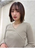 顔周りカット/縮毛矯正/ダークブラウン/コーラルにピンク/ボブ