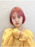 丸みショートボブ/ピンクベージュ/顔周りカット【SYUK 高円寺】