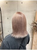 ハイブリーチピンクベージュダブルカラーストレート外ハネボブ