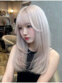 ウェーブミディアムメルティカラー×レイヤーカット韓国　銀座