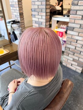 セットアップ 岡山北長瀬店(SET-UP) ダブルカラー×ペールピンク×ボブ(小顔)