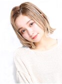 大人可愛い小顔美髪ツヤ髪バニラベージュセンター分けボブA1