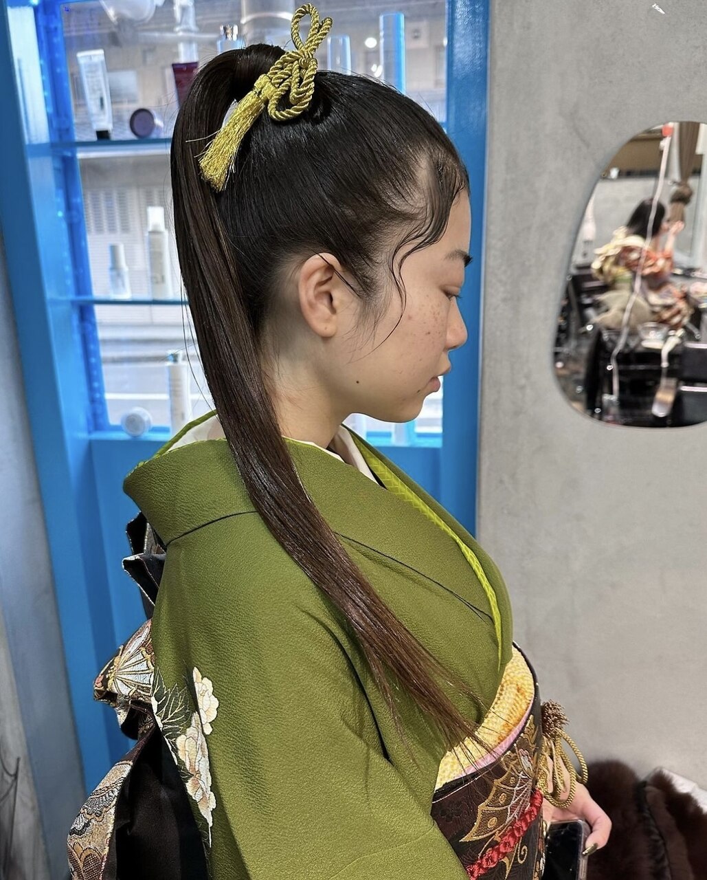 成人式振袖前撮りヘアセットハイポニー産毛アレンジロング着物
