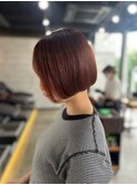 大人可愛い20代30代40代小顔に見せるヘアワンレンレッドブラウン