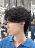 フェザーパーマ/センターパート/ニュアンスパーマ/メンズ/眉毛