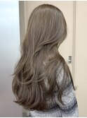ブリーチなしヘーゼルオリーブベージュアッシュレイヤーカット夏
