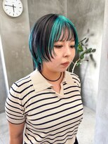 テトヘアー(teto hair) ターコイズ ブルー デザインカラー ハイライト ウルフカット