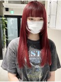 【mood】カシスピンクレッドぱっつん前髪ハイトーンカラー