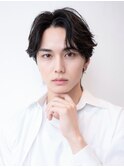センターパート韓国マッシュダークアッシュニュアンスパーマ