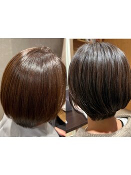 [魅せるグレイヘアで美髪にチェンジ]白髪染めによるダメージから解放されツヤめく若見えヘアに