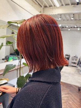 ラレイ ハラジュク(Lalei harajuku) 【白石】ブリーチなしチェリーレッド外ハネボブ暖色赤髪原宿
