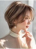 xカット//ホワイトグレージュ/レイヤーカット/チェリーブラウン