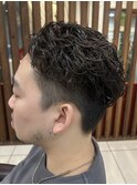 冬メンズパーマ刈り上げショートスタイル×オールバックパーマ