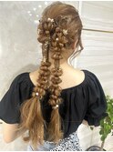 《Kanna》ヘアアレンジ/編みおろしツイン/結婚式/前髪パーマ