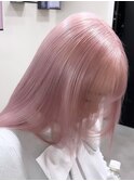 7434ベビーピンクハイライトバレイヤージュ艶髪ハイトーンカラー